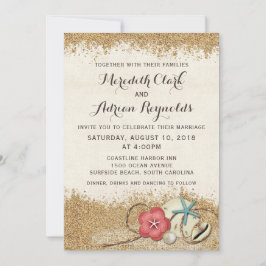 Sandy Beach Hibiscus & Snäckas bröllopsinbjudan Inbjudningar