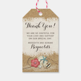 Sandy Beach Hibiscus & Snäckor Bröllop Tack Presentetikett