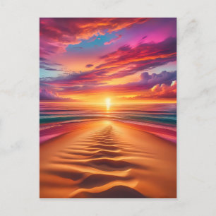 Sandy Beach Leading to a Vibrant Sunset Vykort