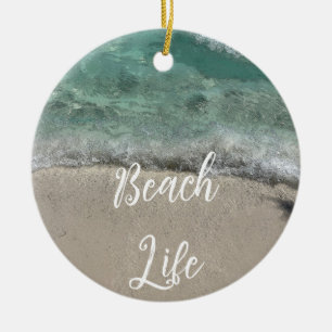 Sandy Beach Life Florida Teal Blue Artsy Abstrakt Julgransprydnad Keramik