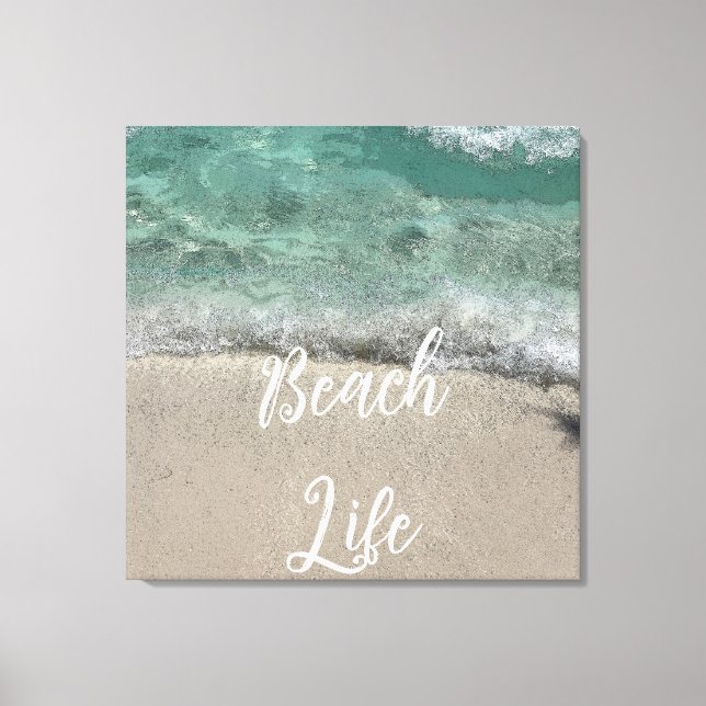 Sandy Beach Life Teal Blue Trendig Artsy Abstrakt Canvastryck (Framsida)