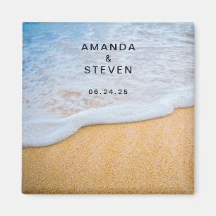 Sandy Beach med Foamy Surfa Bröllop spara datum Magnet