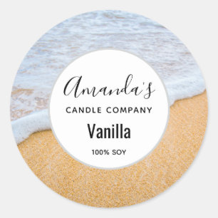 Sandy Beach med skumma Surfa Candle Business Runt Klistermärke
