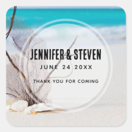 Sandy Beach med White Seashells Bröllop Fyrkantigt Klistermärke