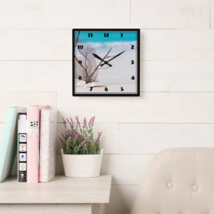 Sandy Beach med White Seashells Fyrkantig Klocka