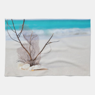 Sandy Beach med White Seashells Kökshandduk