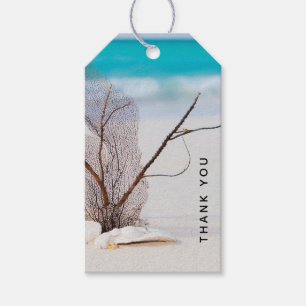 Sandy Beach med White Seashells Tack Presentetikett