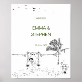 Sandy Beach Minimal Bröllop vid kustnära Kärlek Poster