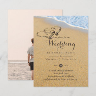 Sandy Beach Namn i Sand Hearts Ocean Bröllop Inbjudningar