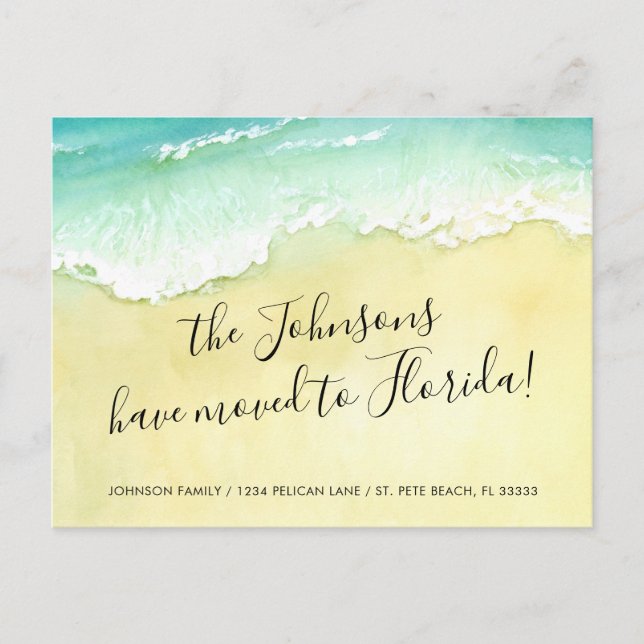 Sandy Beach Ocean Vågar Flyttat till Florida Meddelande Vykort (Framsida)