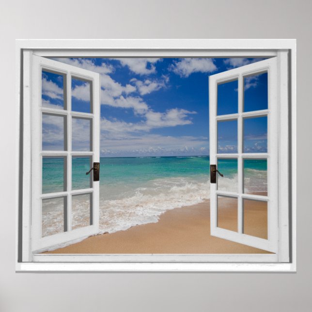 Sandy Beach Ocean View Faux Window Poster (Framsidan)