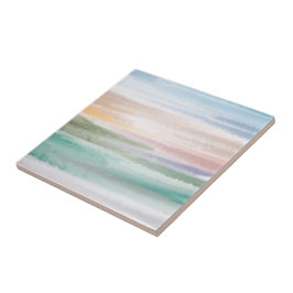 Sandy Beach Ocean Vinkar Sunset Abstrakt Watercolo Kakelplatta