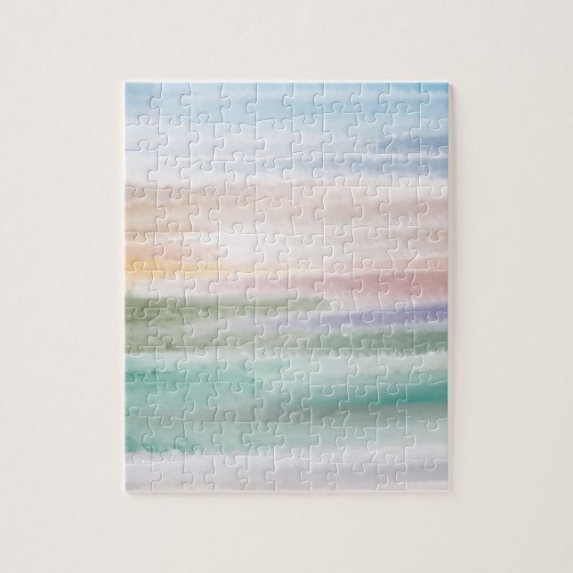 Sandy Beach Ocean Vinkar Sunset Abstrakt Watercolo Pussel (Vertikal)