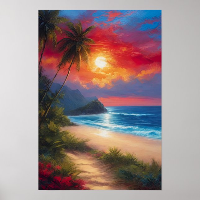 Sandy Beach och Azure Sea Poster (Framsidan)