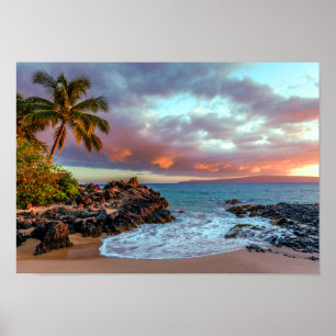 Sandy Beach Paradise, Tropiska Hawaiianska Handfla Poster