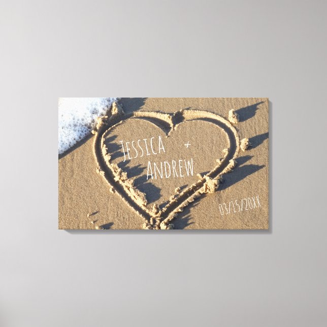 Sandy Beach Personlig Namn Heart i Sand Canvastryck (Framsida)