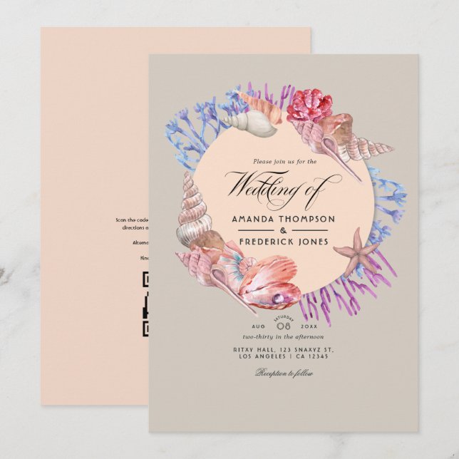 Sandy Beach QR OSA Bröllop Inbjudningar (Fram/baksida)