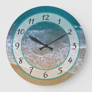 Sandy Beach Shore Ocean Vågar Clock Stor Klocka