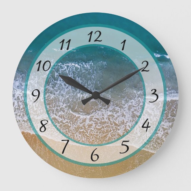 Sandy Beach Shore Ocean Vågar Clock Stor Klocka (Framsida)