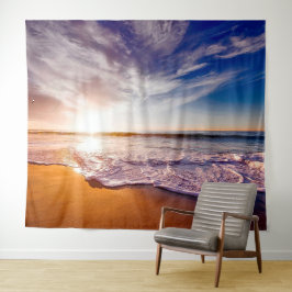 Sandy Beach Shore Ocean Vågar Tapestry