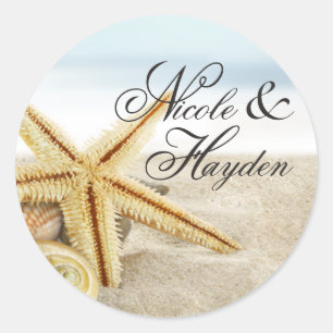 Sandy Beach Starfish Seashells Favor Runt Klistermärke
