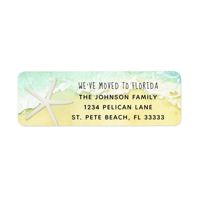 Sandy Beach Starfish Vi Flyttat Returadress Etikett (Framsidan)