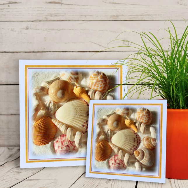 Sandy Beach, Tropical Seashells Ceramic Tile Kakelplatta (Skapare uppladdad)