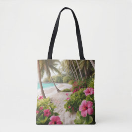 Sandy Beach Tropical Shock rosa Hibiscus Flowers Tygkasse