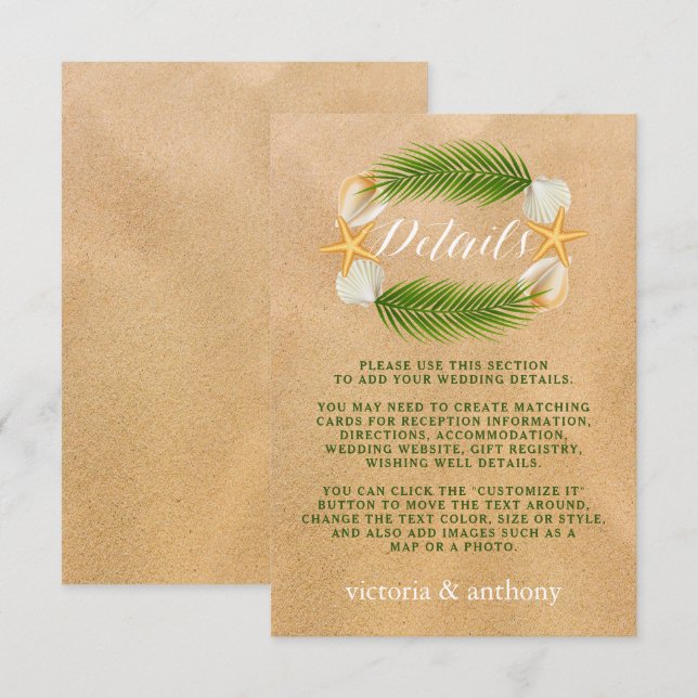 Sandy Beach Wedding Detail Tilläggskort (Fram/baksida)