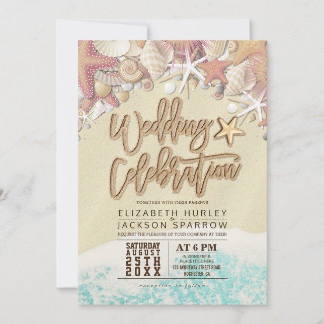 Sandy Beach Wedding Möhippa Starfish Tack Kort (Framsida)