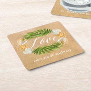 Sandy Beach Wedding Underlägg Papper Kvadrat
