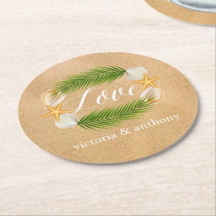 Sandy Beach Wedding Underlägg Papper Rund