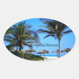 Sandy Beach with Handflatan Träd and An Ocean View Ovalt Klistermärke