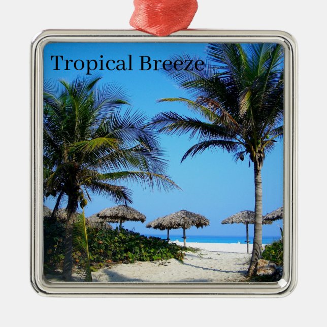 Sandy Beach with Handflatan Träd och An Ocean View Julgransprydnad Metall (Framsidan)