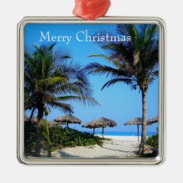 Sandy Beach with Handflatan Träd och An Ocean View Julgransprydnad Metall