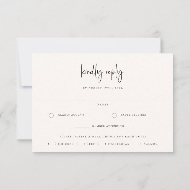 Sandy Beige Beach Wedding Meal Choice OSA kort (Framsida)