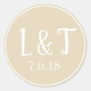 Sandy Beige Couple's Incitations & Bröllop Date Runt Klistermärke