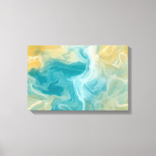 Sandy Brown Ocean Blue Fluid Art Canvastryck
