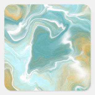 Sandy Brown Ocean Blue Marble Fluid Art Fyrkantigt Klistermärke