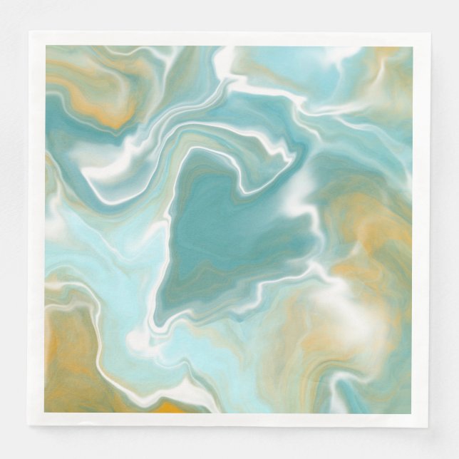 Sandy Brown Ocean Blue Marble Fluid Art Pappersservett (Framsida)