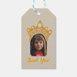 Sandy Cream Princess Crown Floral Photo Birthday Presentetikett