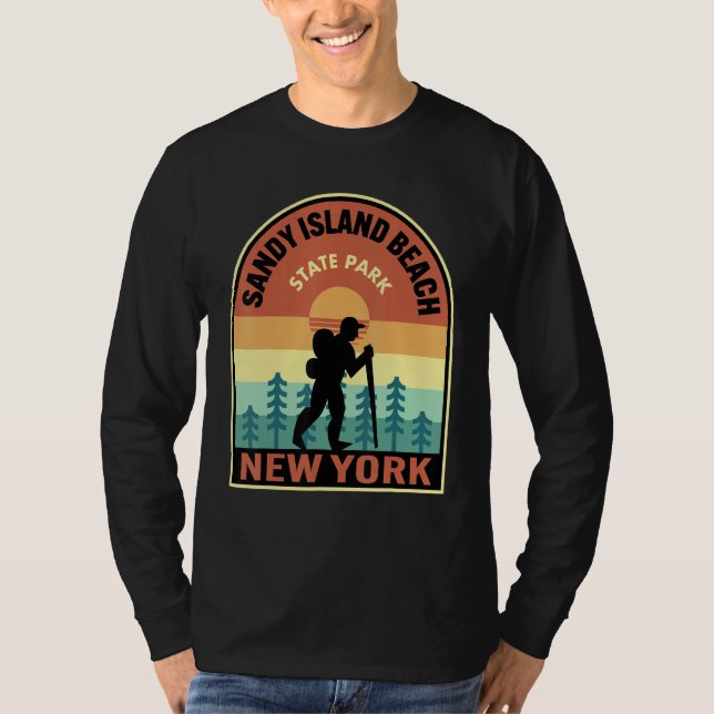 Sandy Island Beach State Park New York Retro Hikin T Shirt (Framsida)