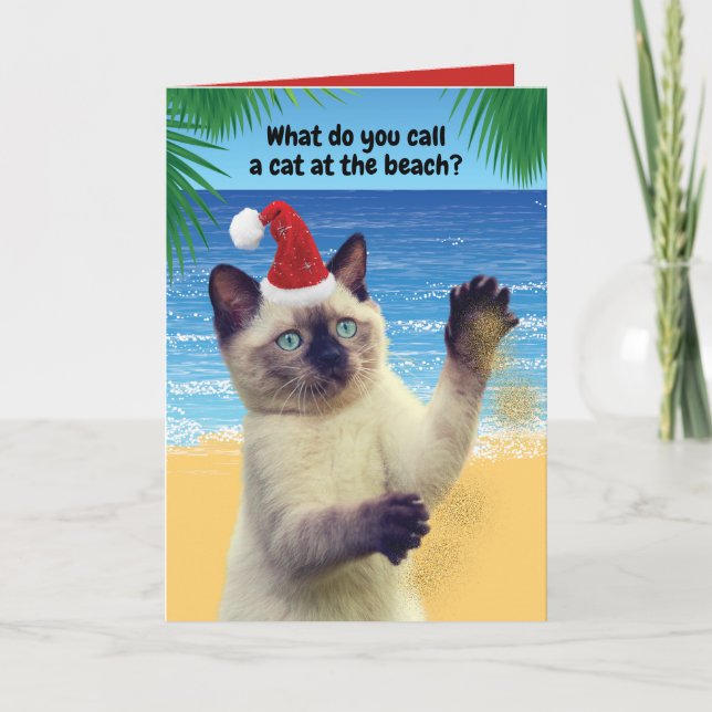 Sandy Klo-katten på Beach-julen Helgkort (Framsida)
