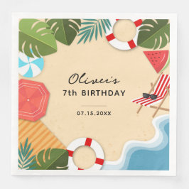 Sandy Ocean Beach-Roligtens Födelsedagsfest Pappersservett
