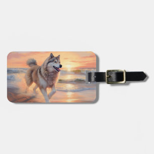 Sandy Paws Alaskan Malamute Hund på Strand Solnedg Bagagebricka