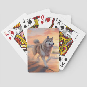 Sandy Paws Alaskan Malamute Hund på Strand Solnedg Casinokort