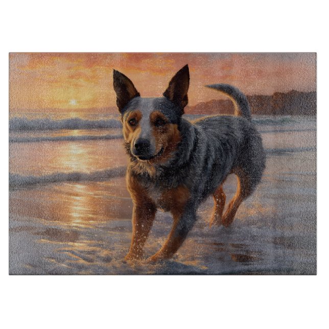 Sandy Paws Australian Cattle Dog på strand vid sol (Framsidan)