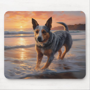 Sandy Paws Australian Cattle Dog på strand vid sol Musmatta