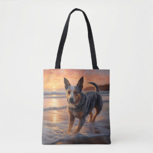 Sandy Paws Australian Cattle Dog på strand vid sol Tygkasse