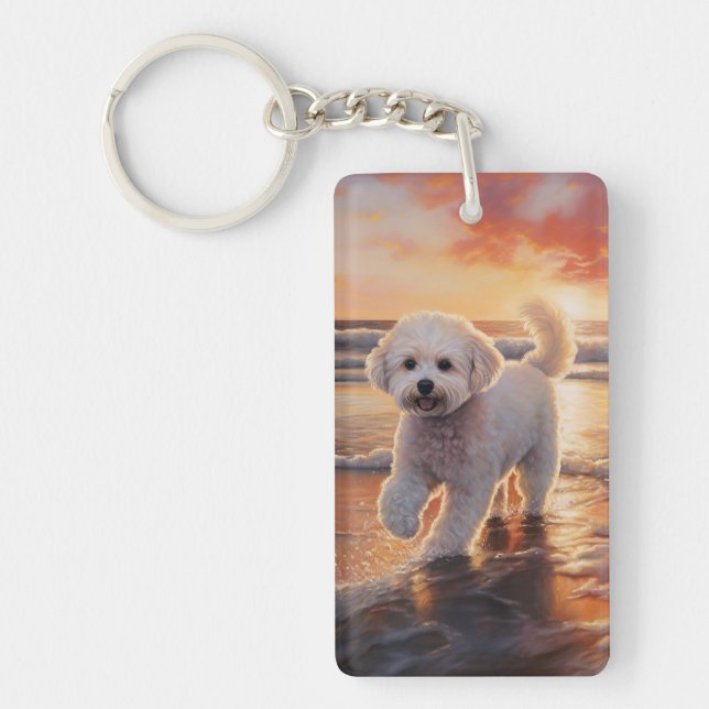 Sandy Paws Bichon Frise Hund på Strand Solnedgång (Framsidan)